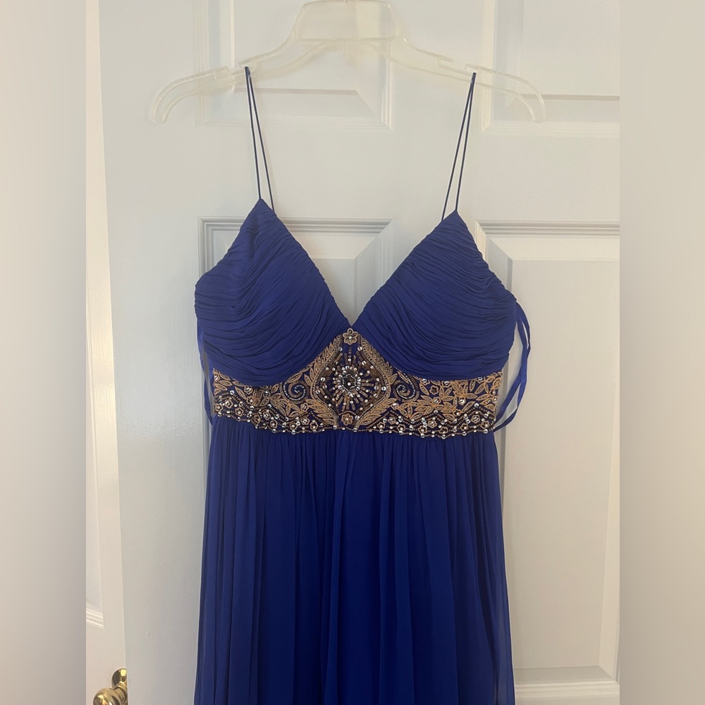 Aidan Mattox Blue Chiffon Embellished long Prom Dress